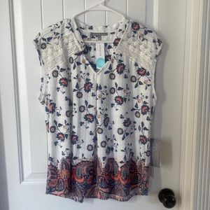 Daniel Rainn Caleena Pleated Shoulder Crochet Detail Knit Top